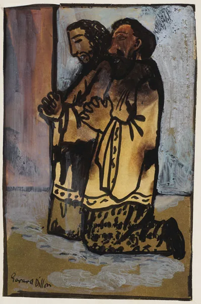 TWO MONKS by Gerard Dillon, gouache and ink on paper, sold May 2012