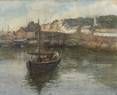 Lady Kate Dobbin, FIGURES IN A BOAT IN ROUNDSTONE HARBOUR, c.1909-1914, watercolour