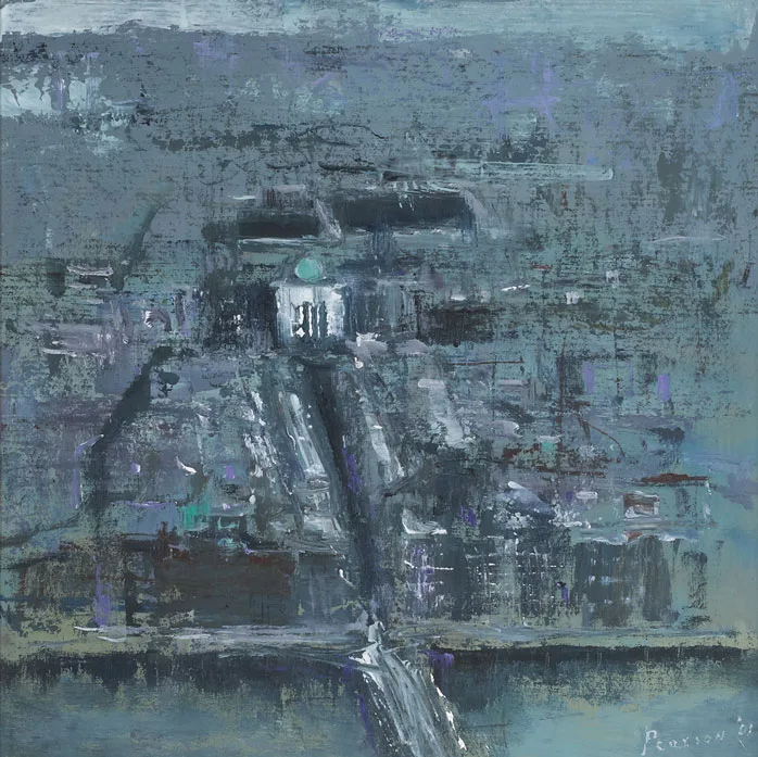 CITY HALL, WINTER STUDY by Peter Pearson, 2001, oil on board, sold May 2012