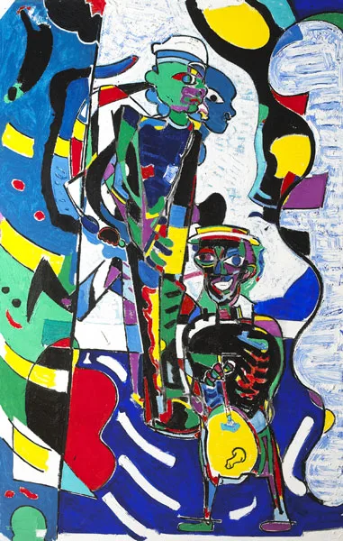 Michael Cullen, STUDY IN BLUE WITH THREE FIGURES, 2001, oil on linen
