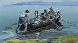 Cecil Maguire, MAN LAUNCHING A CURRACH WITH TWO MEN ROWING
