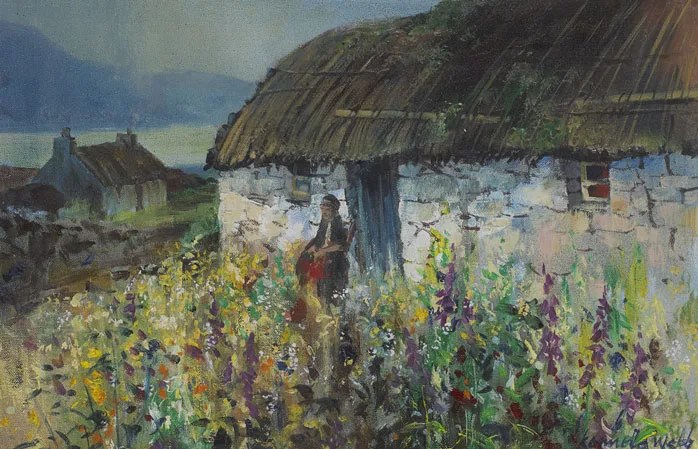 THATCHED COTTAGE, CONNEMARA by Kenneth Webb, 1989, oil on canvas, sold May 2012