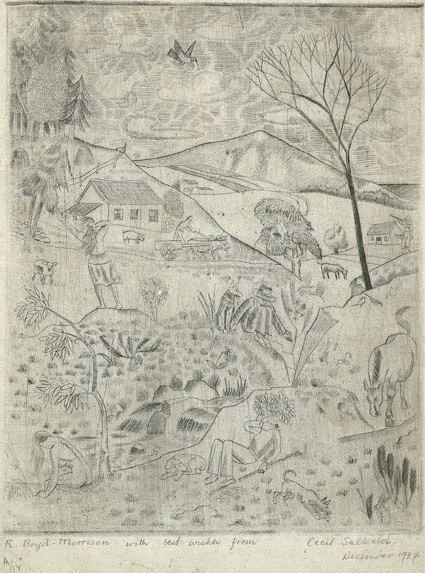 Cecil Ffrench Salkeld, PASTORAL IDYLL, etching