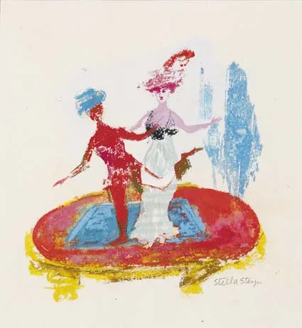 ACROBATS by Stella Steyn, gouache and crayon on paper, sold Feb 2004