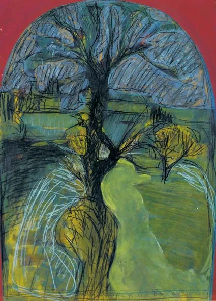 DUBLIN by Brian Bourke, mixed media on board, sold Feb 2004