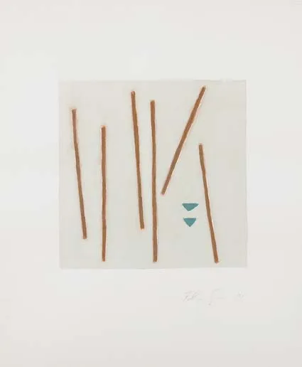 SIX RED LINES by Felim Egan, watercolour, sold Feb 2004