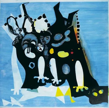 SEVEN CREATURES by Colin Middleton, oil on masonite board, sold Feb 2004