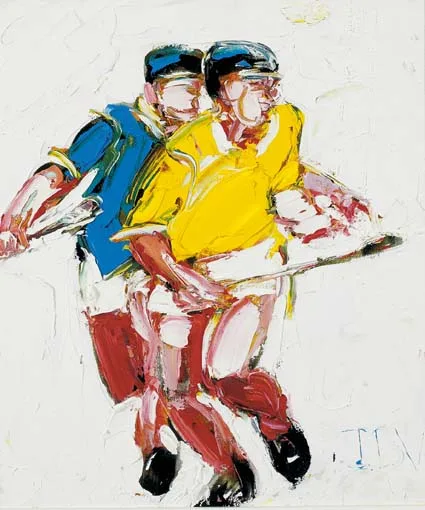 HURLERS by John B. Vallely, oil on canvas, sold Feb 2004