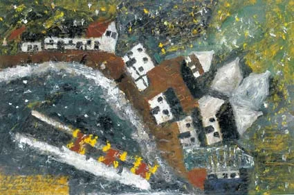 James Dixon, A VIEW OF THE WEST END VILLAGE, TORY ISLAND, AFTER FINISHING THE HERRING SEASON, oil on paper mounted on board