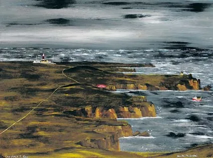 GALE FORCE NINE, TORY ISLAND by Patsy Dan Rodgers, oil on board, sold Feb 2004