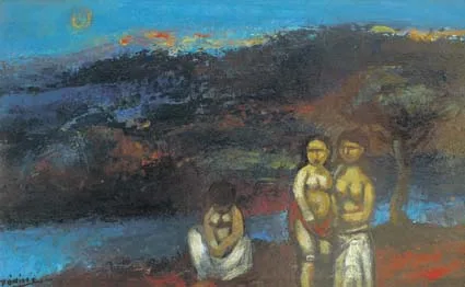 BATHERS by Daniel O'Neill, oil on board, sold Feb 2004