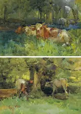 Mildred Anne Butler, CATTLE RESTING IN WOODLAND and CATTLE GRAZING BENEATH TREES (A PAIR)
