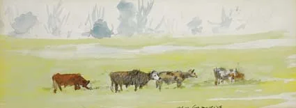 SPRING GRAZING by Maurice MacGonigal, watercolour and pencil on paper, sold Feb 2004