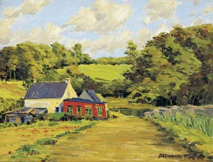 Desmond Turner, FARM BY A RIVER, COUNTY DOWN, oil on canvas