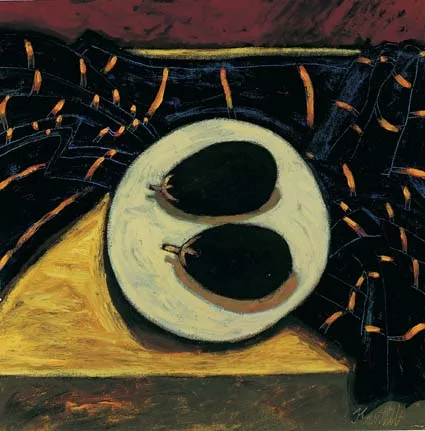 AUBERGINES by Graham Knuttel, oil on canvas, sold Feb 2004