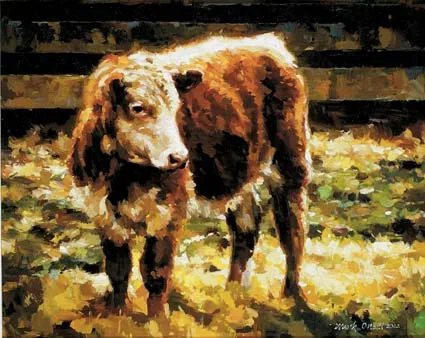 BULLOCK by Mark O'Neill, oil on board, sold Feb 2004