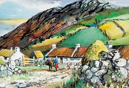COTTAGES, ATLANTIC DRIVE, COUNTY DONEGAL by Kenneth Webb, watercolour and gouache on paper, sold Feb 2004