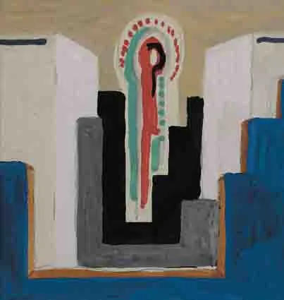 ABSTRACT WITH STEPPED COMPOSITION by Mainie Jellett, gouache over pencil on card, sold Nov 2002