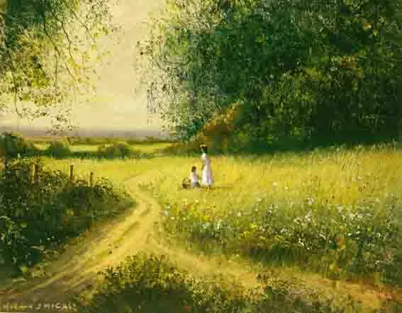 PATH THROUGH THE FIELDS, KELLS by Norman J. McCaig, oil on canvas board, sold Nov 2002