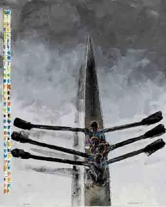 PUBLIC RACE by Charles Harper, watercolour, pastel, pen and ink on Saunders paper, sold Nov 2002