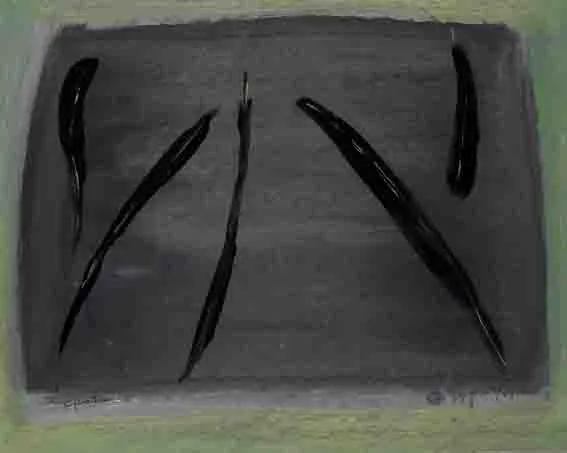 FIVE FEATHERS by Tony O'Malley, gouache on board, offered Nov 2002