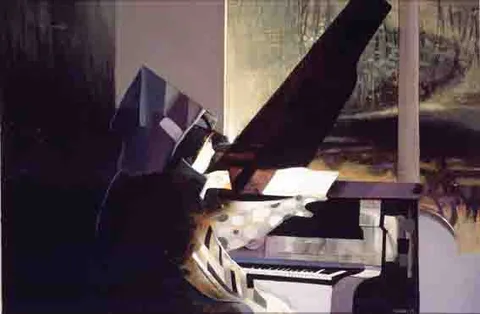 John Shinnors, FIGURE AT THE PIANO, oil on board