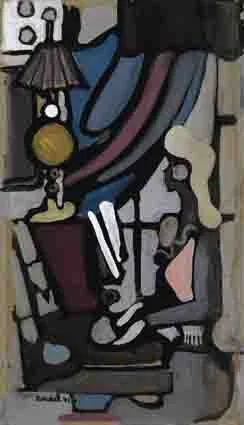 Georgette Rondel, WOMAN SEATED AT PIANO, gouache on board