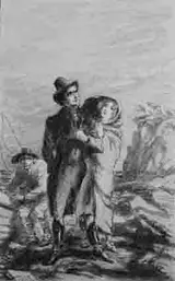 Jack Butler Yeats, WOMAN BESEECHING A GENTLEMAN ON A ROCKY SHORE WITH A BOATMAN IN BACKGROUND