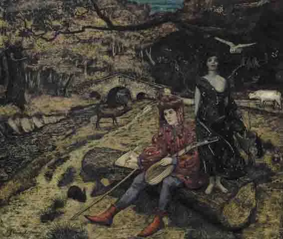 Robert James Enraght-Moony, NIGHT AND THE POET, tempera on board, laid onto canvas