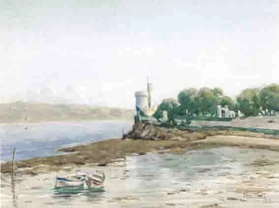BLACKROCK CASTLE by Frank McKelvey, watercolour, sold Nov 2002