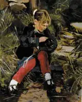 Rowland Davidson, YOUNG GIRL HOLDING DOG
