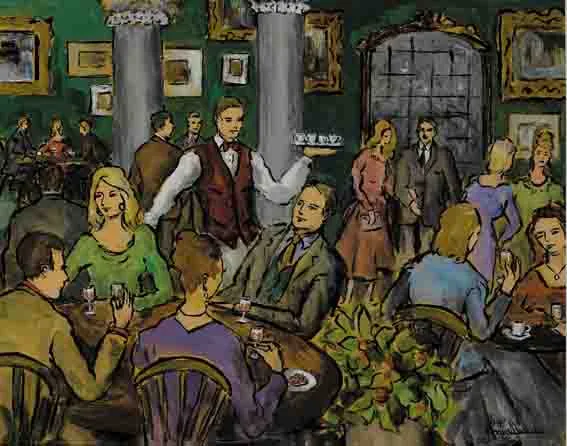 RESTAURANT INTERIOR by Gladys Maccabe, oil on board, sold Nov 2002