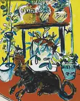Elizabeth Cope, INTERIOR WITH HOUSE-PLANTS AND CAT