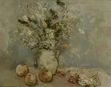 Stella Steyn, STILL LIFE WITH PEACHES AND MIXED FLOWERS