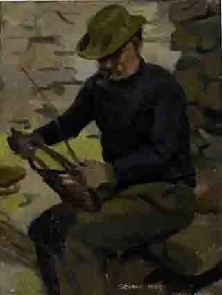 Diarmuid O'Ceallacain, SEAMUS WORKING WICKER, oil on board