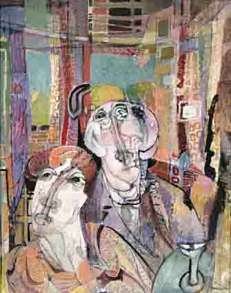 PARTNERS by Nevill Johnson, charcoal an acrylic on canvas, offered Sep 2002