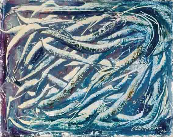 SARDINES by George Campbell, oil on board, offered Sep 2002