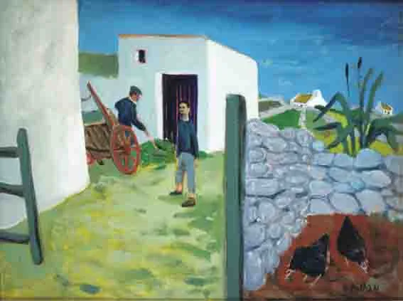 MAC DARA'S YARD by Gerard Dillon, oil on canvas laid on board, sold Sep 2002