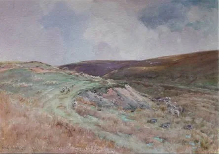 LANDSCAPE by Claude Hayes, watercolour heightened with white, sold Sep 2002
