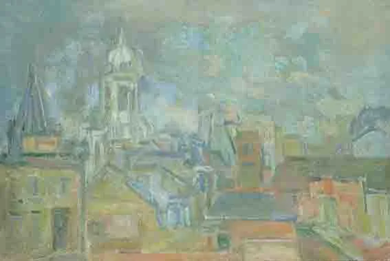 Stella Steyn, ROOFTOPS, oil on canvas