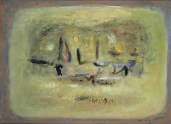 WEEDY FIELD AND TREES by Patrick Collins, oil on board, offered Sep 2002