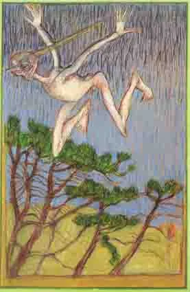 SWEENEY DESCENDING by Brian Bourke, watercolour, charcoal and pastel on rag paper, offered Sep 2002