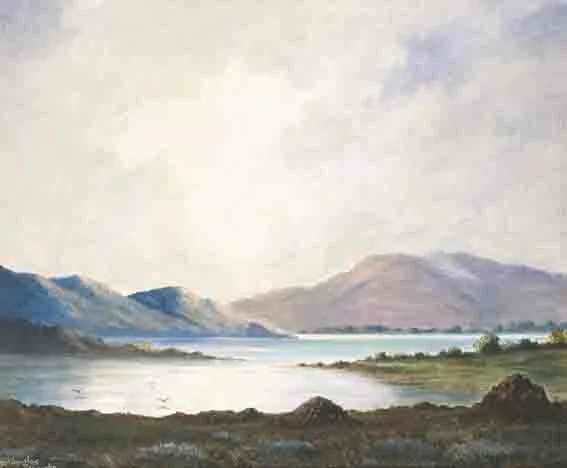 LANDSCAPES WITH TURF STACKS by Douglas Alexander, oil on canvas board, sold Sep 2002