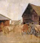 Ronald Ossory Dunlop, CATTLE BEING HERDED THROUGH FARMYARD
