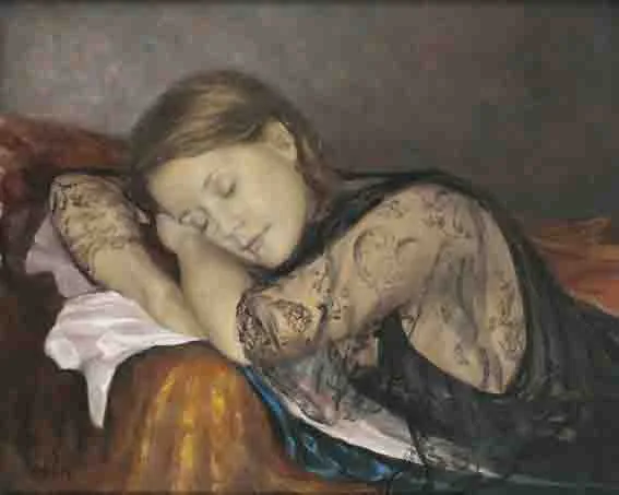 MODEL SLEEPING by Ken Hamilton, oil on board, offered Sep 2002
