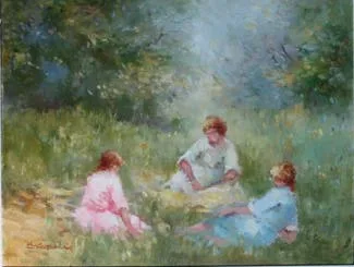 RELAXING by Elizabeth Brophy, oil on board, sold Sep 2002
