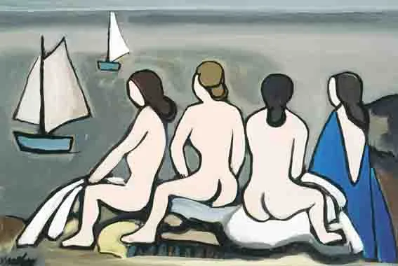 THE BATHERS by Markey Robinson, oil on panel, sold Sep 2002