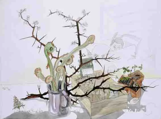 PAT GROWING THINGS by Pauline Bewick, watercolour with pen and ink, sold Sep 2002
