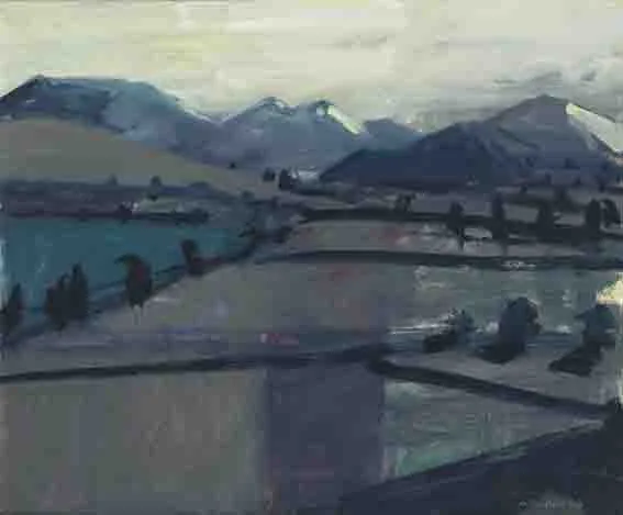 DARK FIELDS, MOURNES by Brian Ballard, oil on canvas, offered Sep 2002