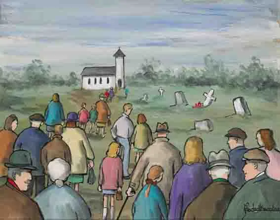 GOING TO MASS by Gladys Maccabe, oil on board, sold Sep 2002